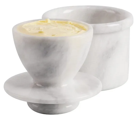 Marble Butter Keeper White Cover Pot Handmade French Butter Storage 